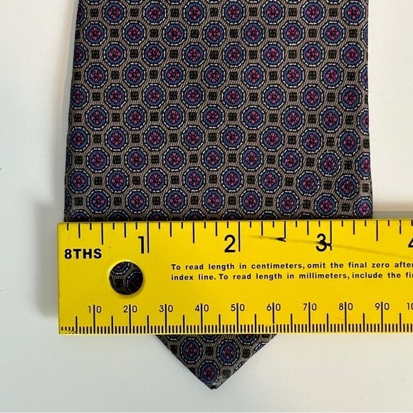 Vintage Yves Saint Laurent Grey Geometric Print Silk Tie - Picture 5 of 6